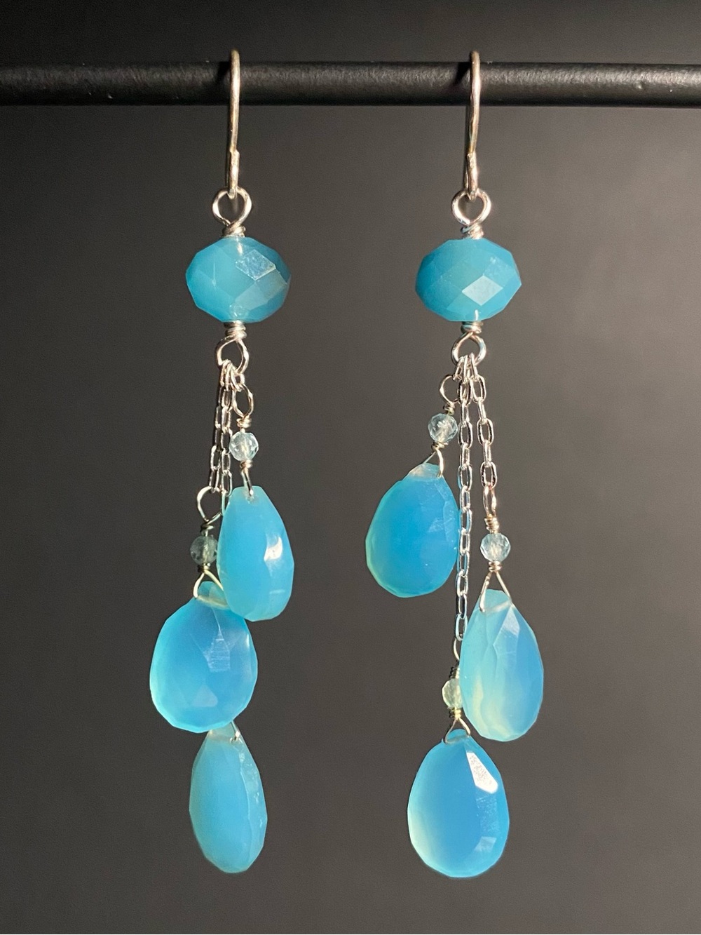 Chalcedony and Blue Swiss Topaz Earrings